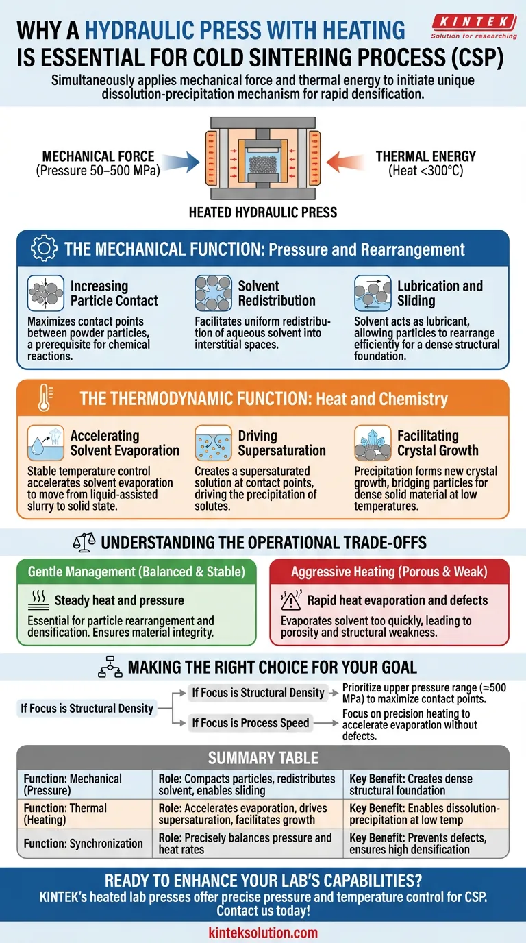Por que uma prensa hidráulica aquecida é usada no CSP? Alcançar a Densificação a Baixa Temperatura para Cerâmicas Avançadas Guia Visual