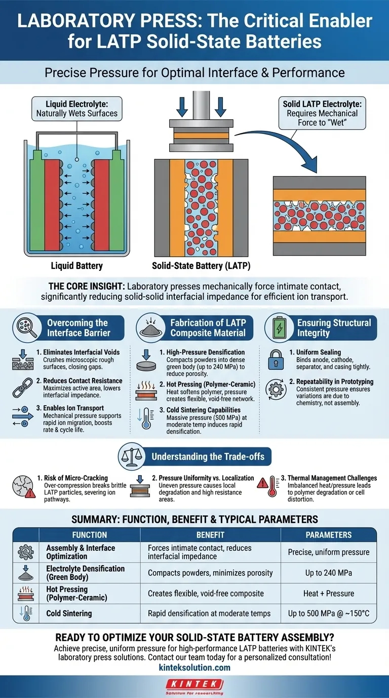 LATP複合電解質を利用した全固体電池の組み立てにおいて、ラボプレス（実験室用プレス機）の機能は何ですか？ ビジュアルガイド