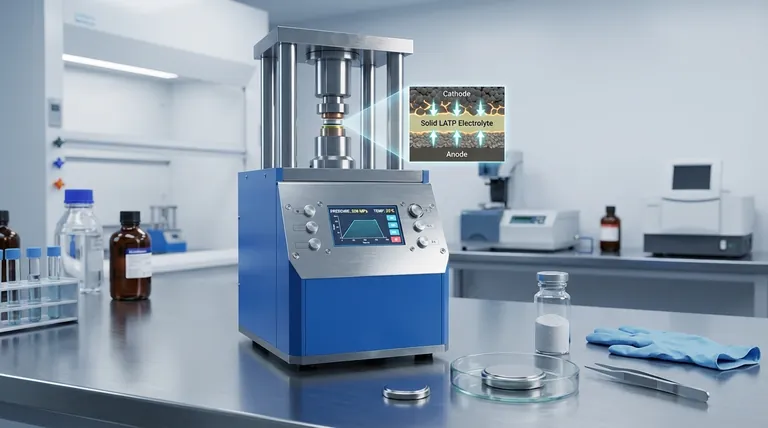 LATP複合電解質を利用した全固体電池の組み立てにおいて、ラボプレス(実験室用プレス機)の機能は何ですか?