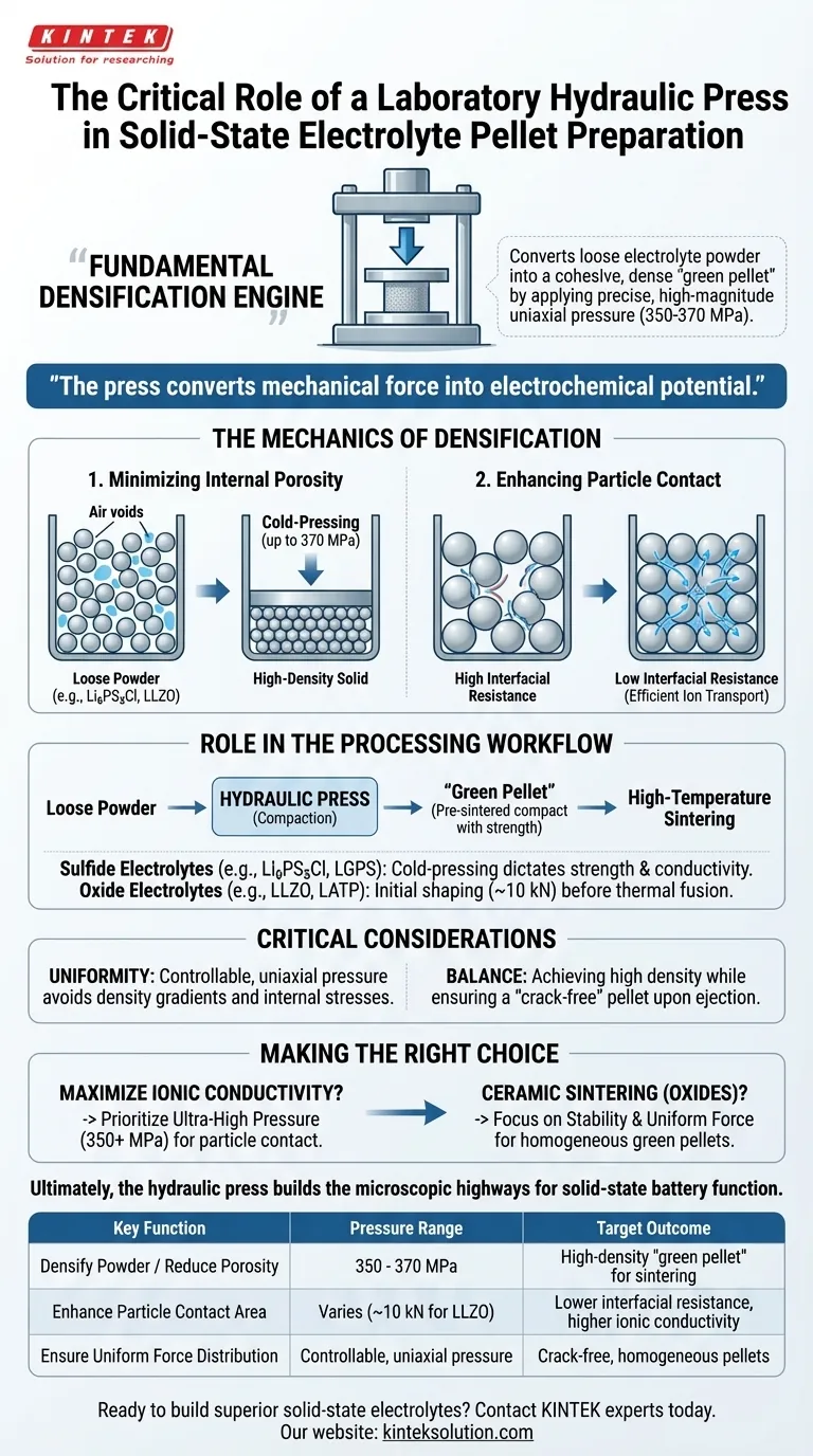 固态电解质颗粒的制备中，实验室液压机的关键作用是什么？构建高密度、高导电性电解质 ビジュアルガイド