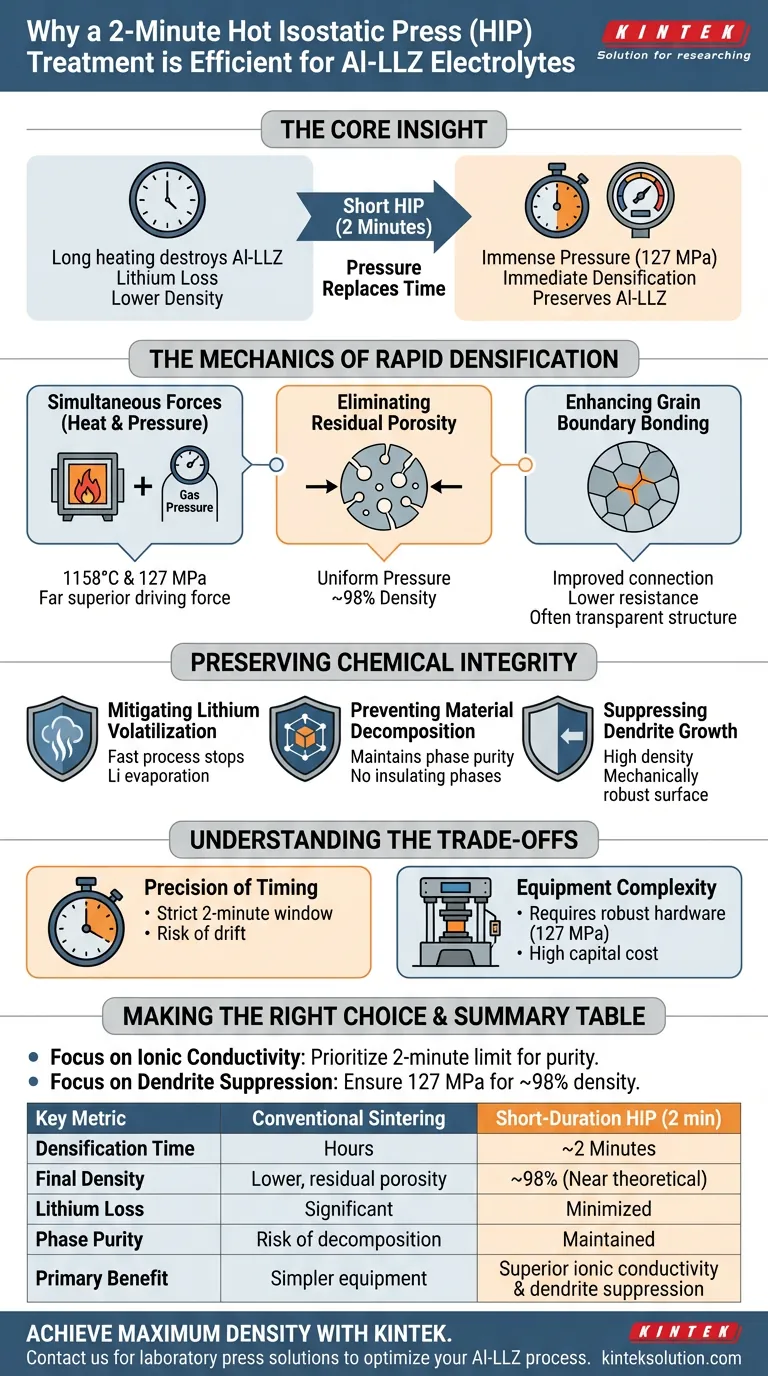 Perché un breve trattamento di pressatura isostatica a caldo (HIP) è considerato una strategia efficiente per gli elettroliti Al-LLZ? Guida Visiva