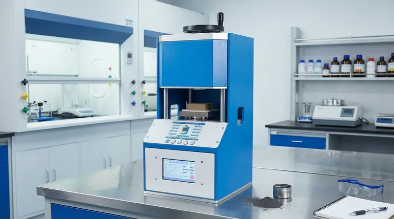 乾式電極製造プロセスにおけるホットプレス機の機能は何ですか?粉末を高密度化し、高性能電極にする