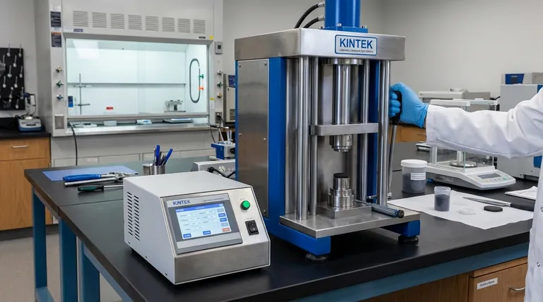 Por que uma prensa de laboratório é usada para compactar pós de material catódico em pastilhas densas? Garanta testes precisos de condutividade elétrica