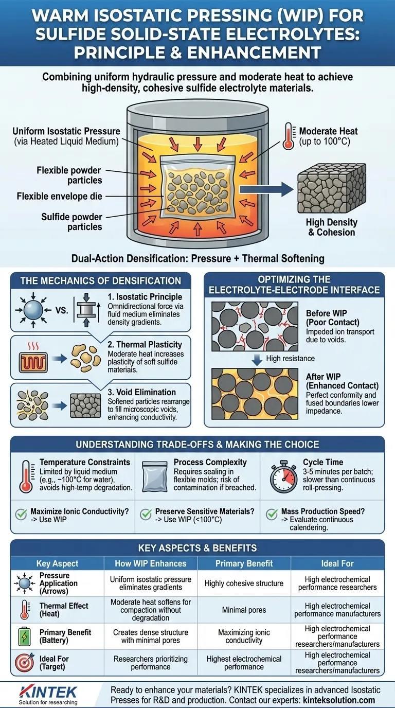 황화물 고체 전해질의 밀도 향상 공정에서 온간 등방압착기(WIP)의 작동 원리는 무엇인가요? 우수한 밀집도 달성 시각적 가이드