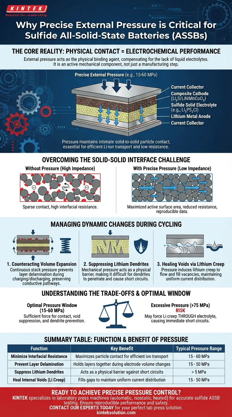 硫化物全固体電池において、精密な外部圧力が不可欠な理由は何ですか？性能と安全性を確保する ビジュアルガイド