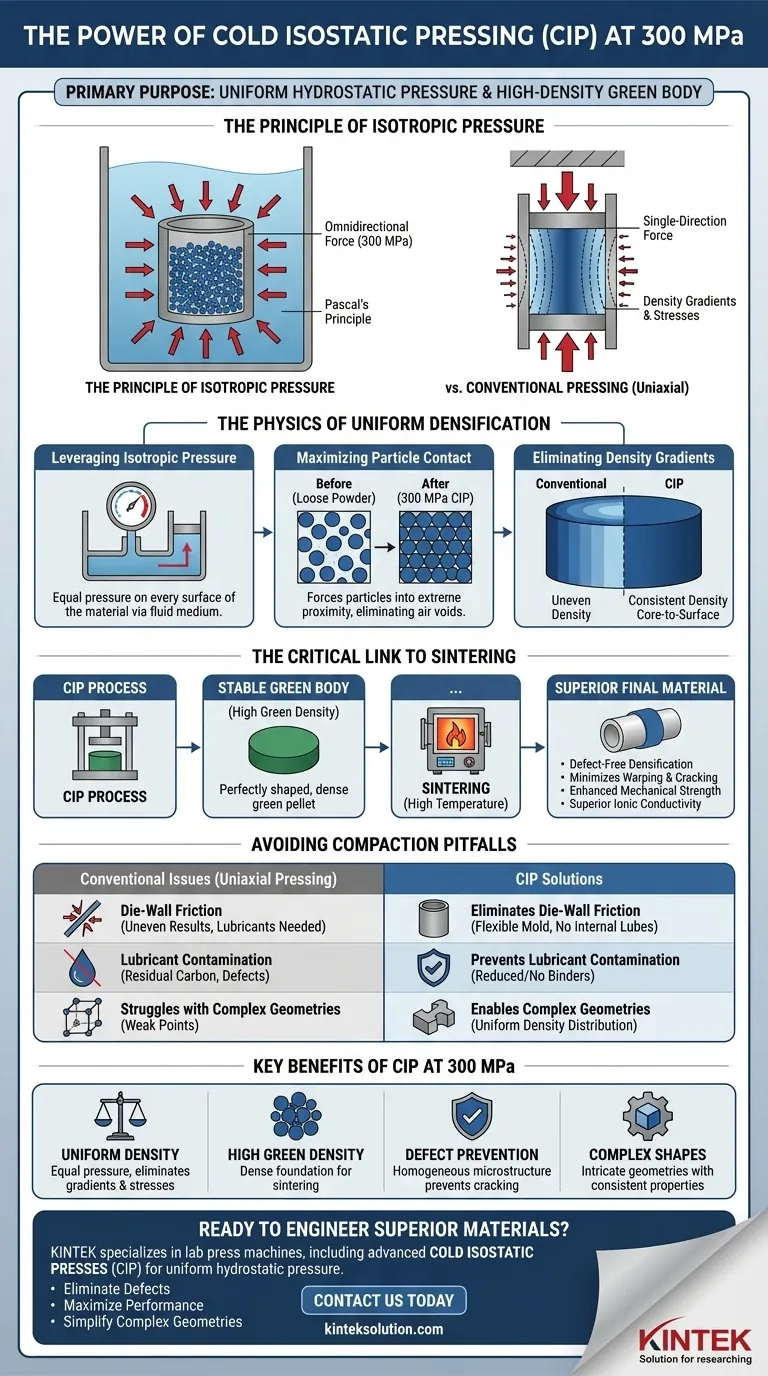 300 MPaのような高圧でコールド等方圧プレスを使用する主な目的は何ですか？ 均一な粉末圧縮を完全に達成する ビジュアルガイド