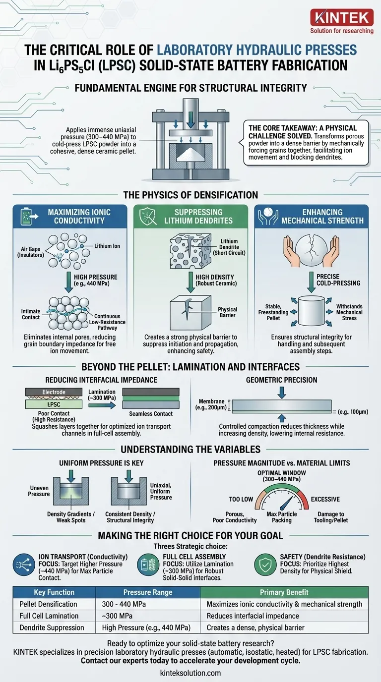 LPSC膜にとって実験室用油圧プレスが不可欠な理由は何ですか？全固体電池の優れた密度を実現する ビジュアルガイド