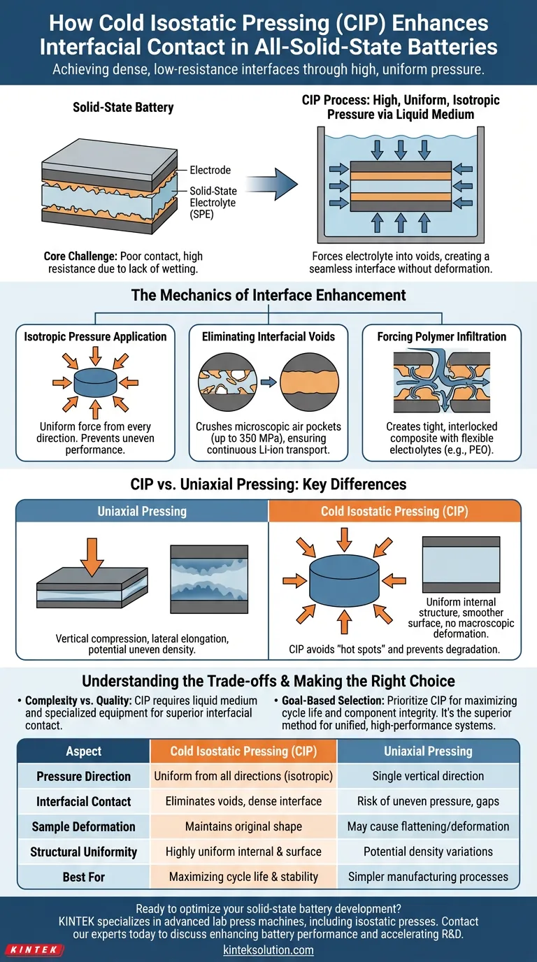 コールドアイソスタティックプレス（CIP）は、電極と電解質の接触をどのように強化しますか？全固体電池の優れた性能を実現 ビジュアルガイド