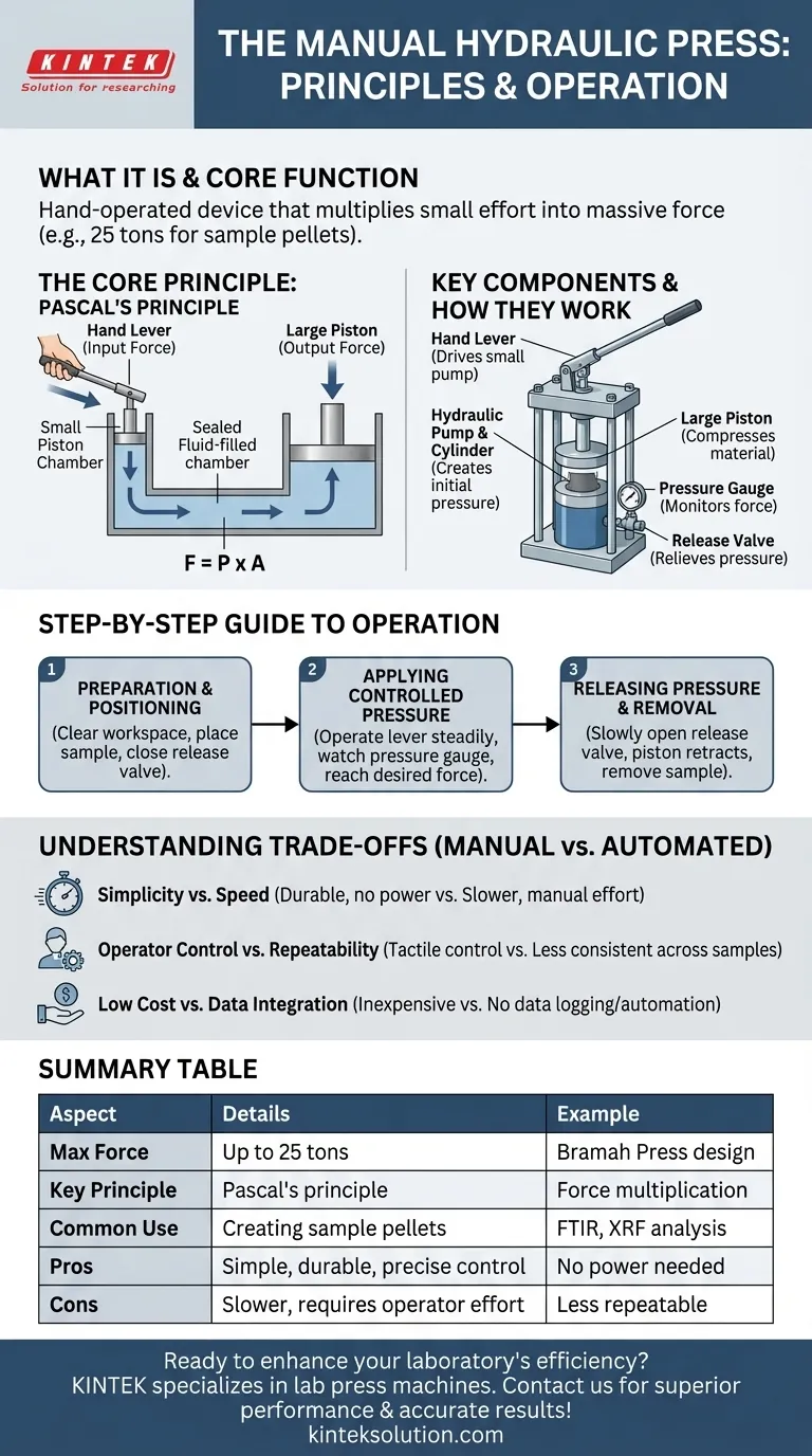 What is an example of a manual hydraulic press and how does it work? Discover Precision Force for Your Lab Visual Guide