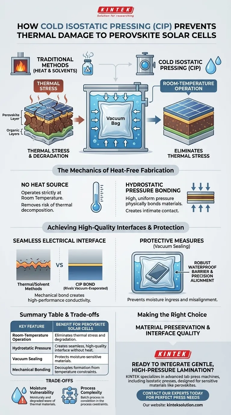 コールド等方圧プレス（CIP）ラミネーション技術は、ペロブスカイト太陽電池の熱損傷をどのように防ぐのか？室温接合でデリケートな材料を保護する ビジュアルガイド