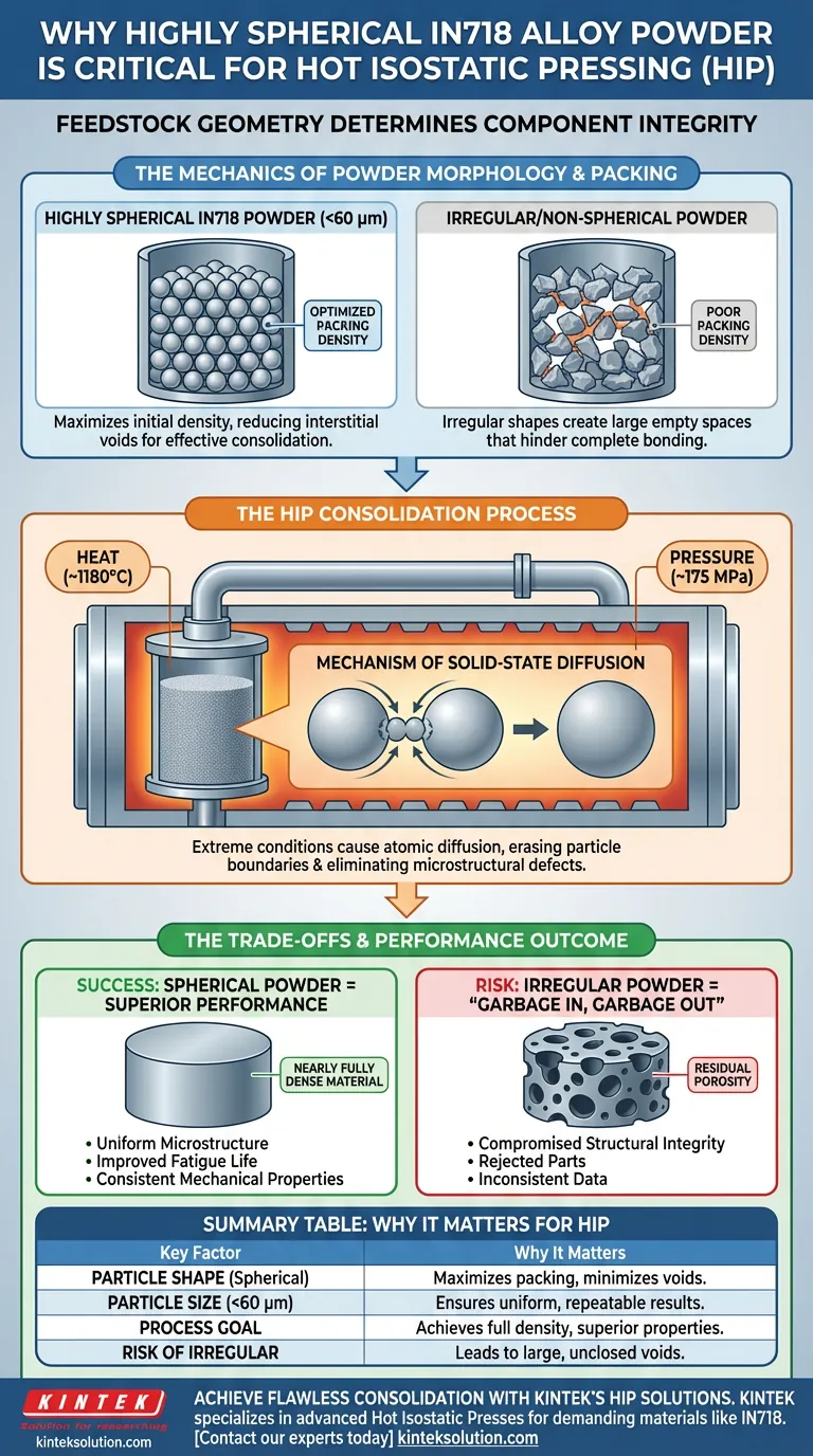 熱間等方圧接（HIP）プロセスにおいて、高度に球形のIN718合金粉末の使用が重要なのはなぜですか？最大密度と性能を確保する ビジュアルガイド