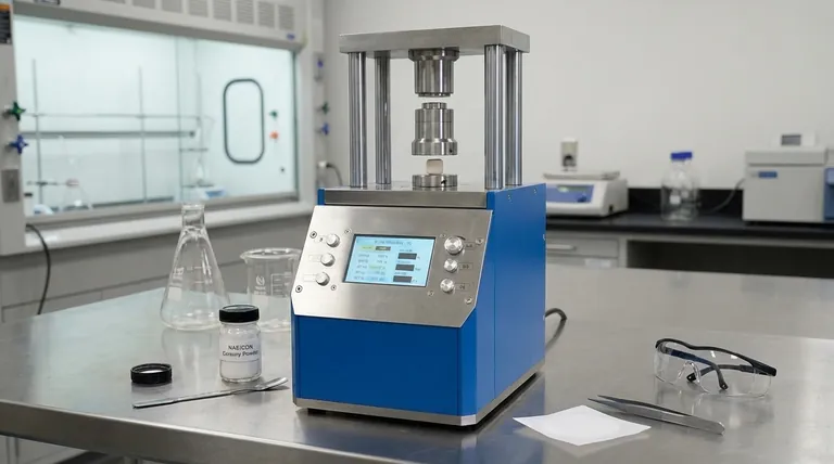 Qual é a função crítica de uma prensa hidráulica de laboratório na preparação de eletrólitos de estado sólido cerâmico tipo NASICON? Garante Corpos Verdes de Alta Densidade para Condutividade Iônica Superior