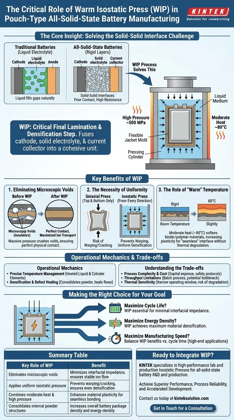 Qual è il ruolo di una pressa isostatica a caldo (WIP) nella produzione di batterie allo stato solido di tipo a sacchetto? Ottenere prestazioni superiori della batteria Guida Visiva