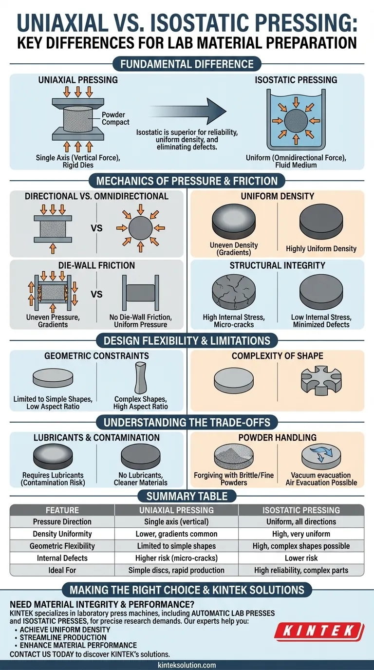 一軸プレスと等方圧プレスにはどのような主な違いがありますか？優れたラボコンポーネントのための適切な方法を選択する ビジュアルガイド