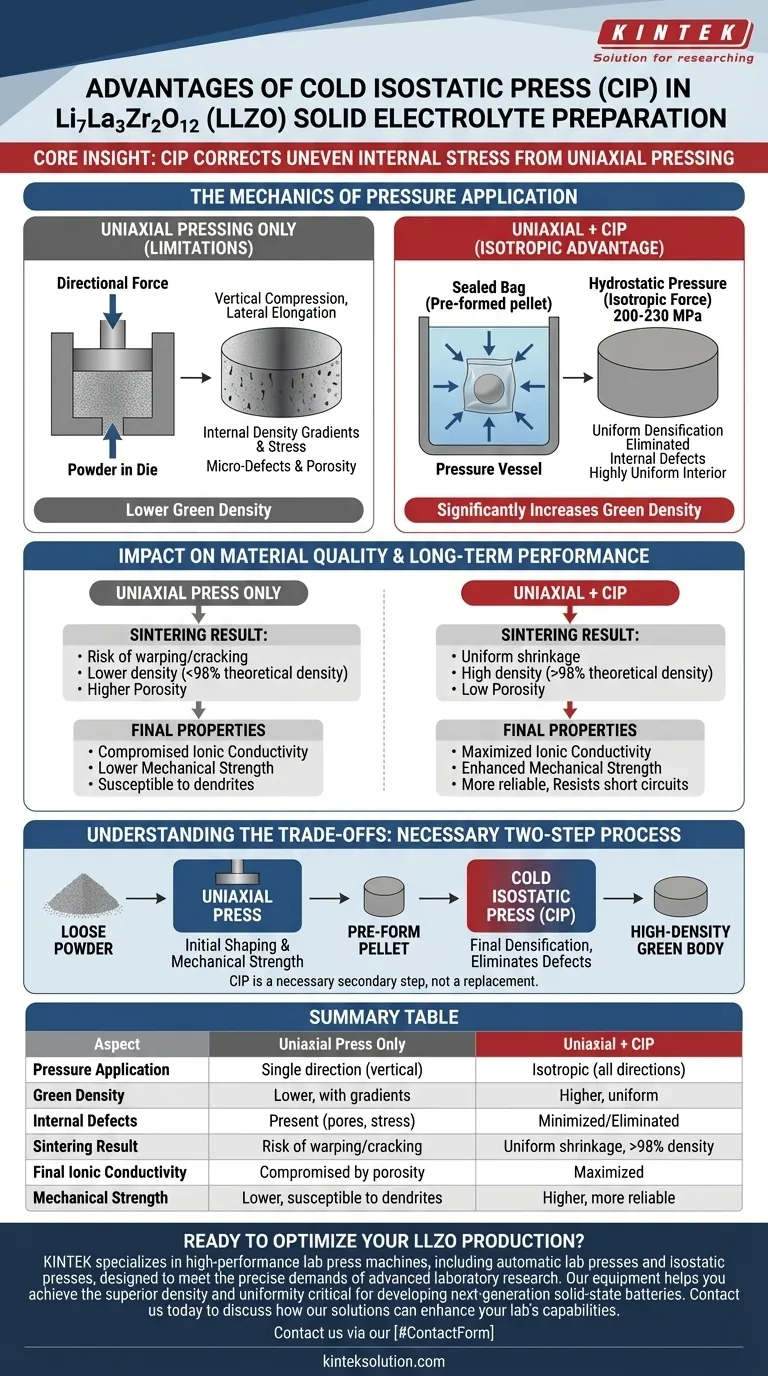 LLZO電解質の使用におけるコールドアイソスタティックプレス（CIP）の利点は何ですか？ 優れた密度と伝導性を達成 ビジュアルガイド