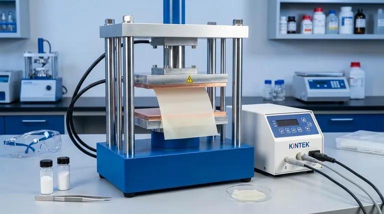 Qual è il ruolo chiave di una pressa termica da laboratorio nel processo di pressatura a caldo senza solventi per elettroliti solidi compositi a base di PEO?