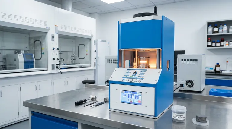 Qual è il ruolo centrale di una pressa in grado di riscaldare e pressare simultaneamente nel Processo di Sinterizzazione a Freddo del NASICON drogato con Mg? | Il catalizzatore per la densificazione a bassa temperatura