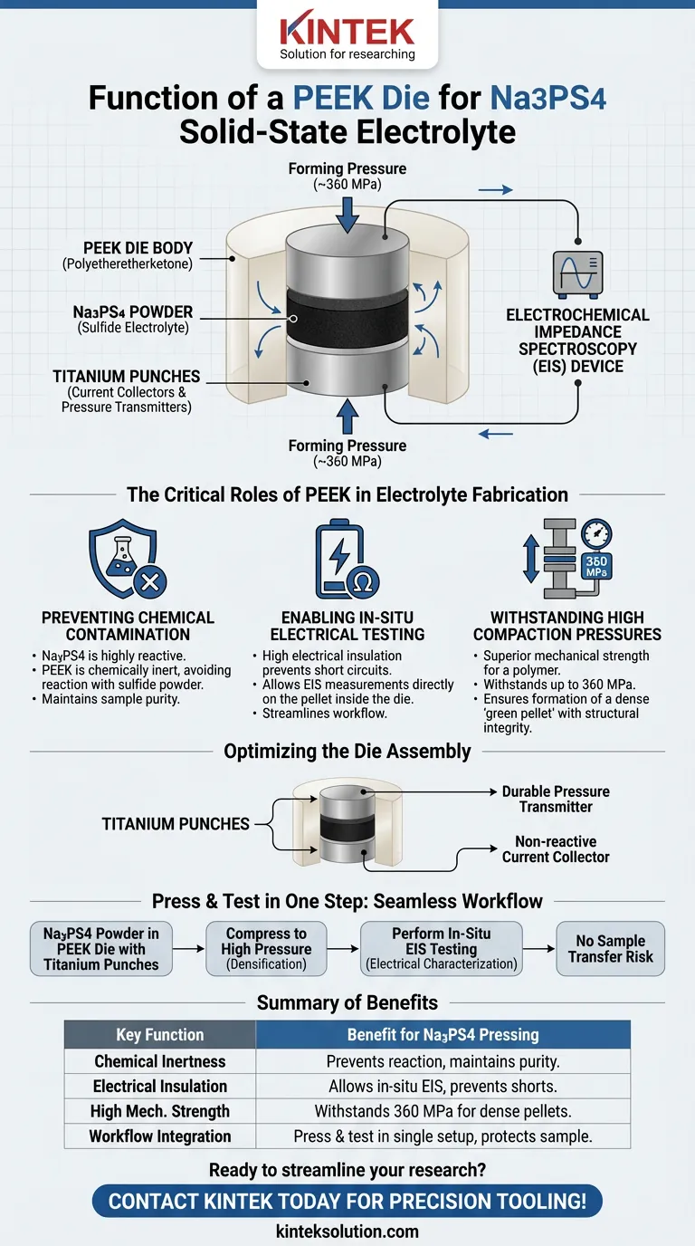 PEEKダイはNa3PS4のプレスにおいてどのような機能を持っていますか？硫化物電解質の汚染のない、インサイチュ（in-situ）試験を実現する ビジュアルガイド