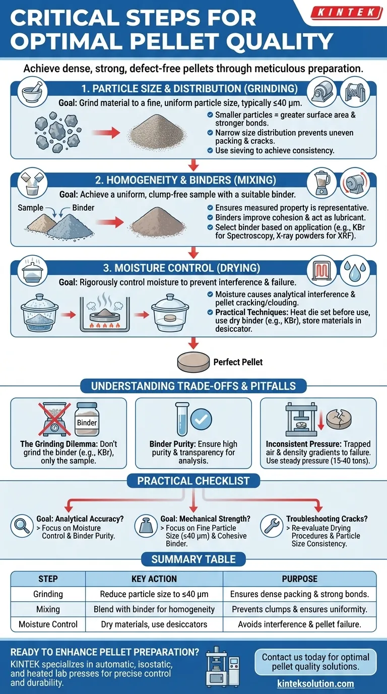 Quali sono i passaggi critici nella preparazione dei materiali per una qualità ottimale delle pastiglie? Ottenere pastiglie dense e resistenti per un'analisi accurata Guida Visiva