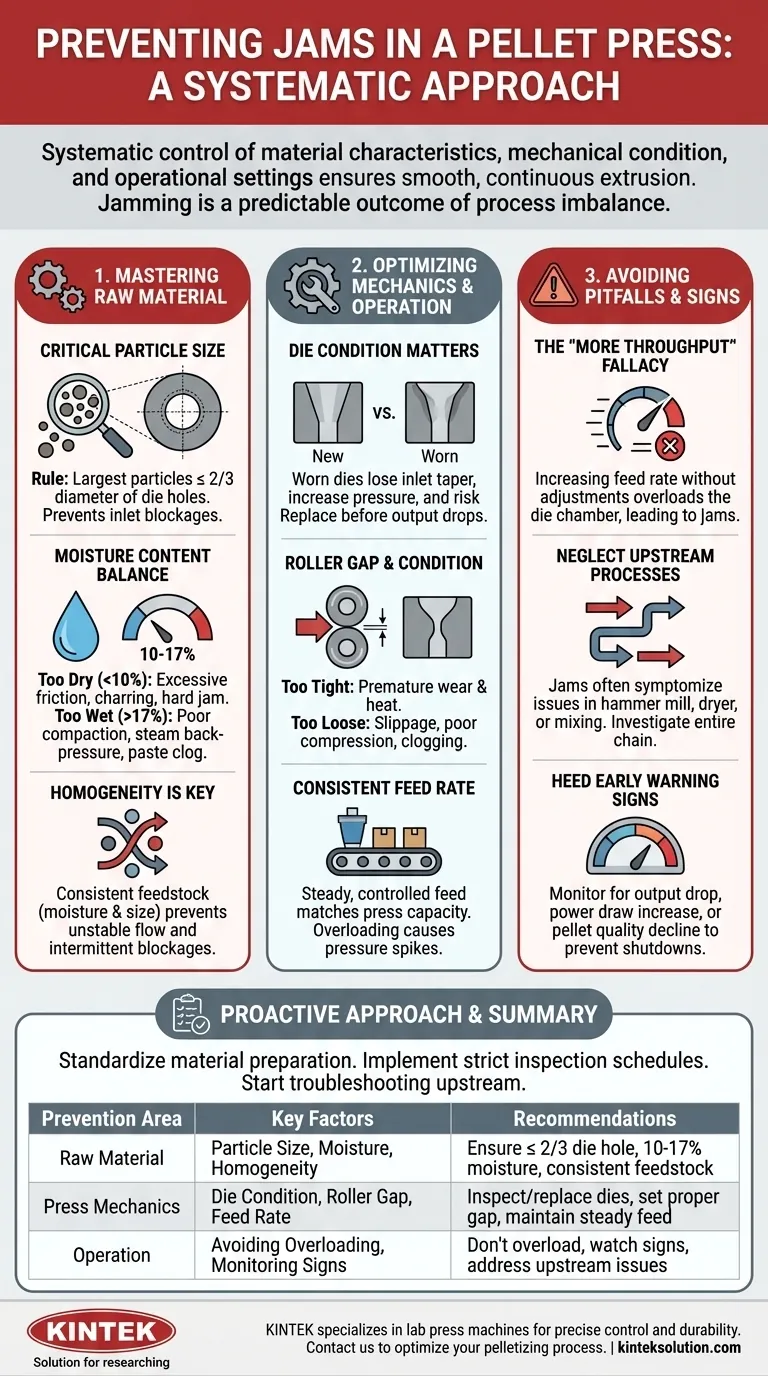 펠릿 압축기에서 막힘(잼) 현상을 어떻게 예방할 수 있을까요? 원료, 기계 장치, 작동법을 숙달하여 원활한 압출을 달성하세요. 시각적 가이드