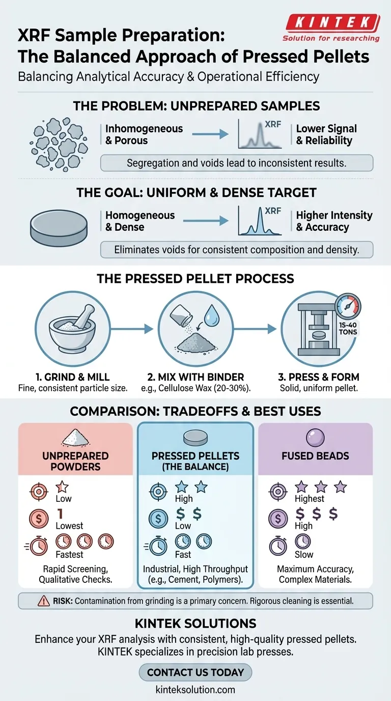 ¿Cómo se comparan los pellets prensados con otros métodos de preparación de muestras para análisis de XRF? Mejore la precisión y eficiencia en su laboratorio Guía Visual