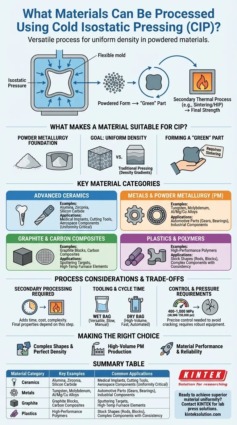 What materials can be processed using Cold Isostatic Pressing? Unlock Versatile Powder Compaction Solutions Visual Guide