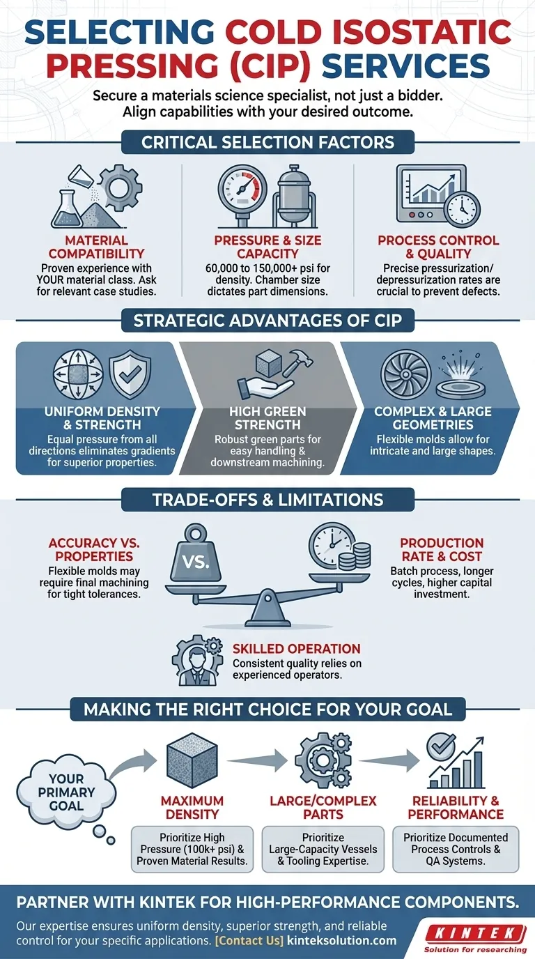 Quali fattori sono importanti nella scelta dei servizi di Pressatura Isostatica a Freddo (CIP)? Suggerimenti chiave per prestazioni ottimali del materiale Guida Visiva