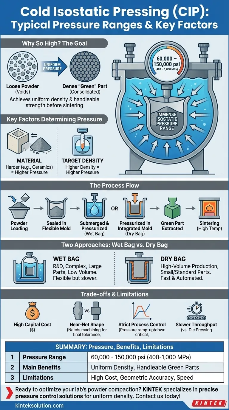 Какой типичный диапазон давлений используется при изостатическом прессовании в холодном состоянии? Достижение равномерной плотности для ваших материалов Визуальное руководство