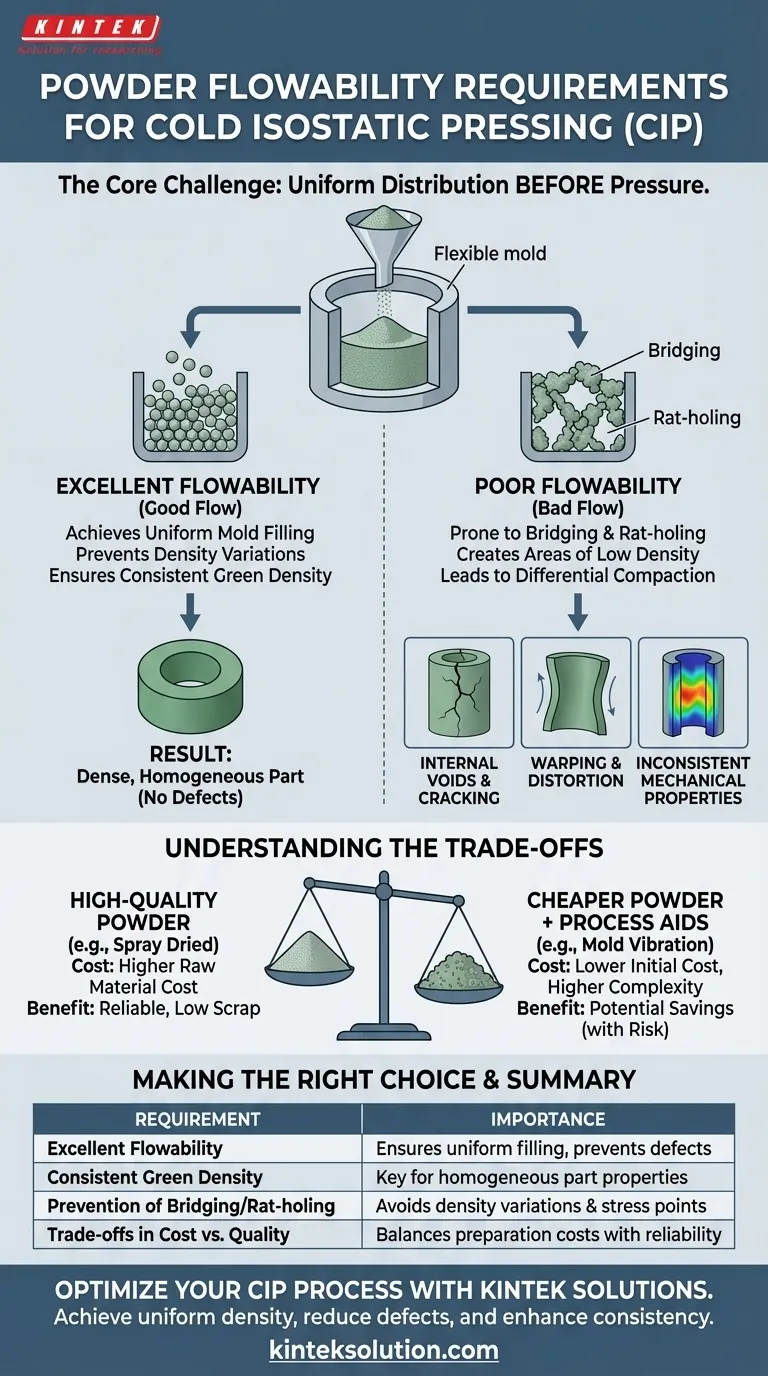 What are the powder flowability requirements for Cold Isostatic Pressing (CIP)? Ensure Uniform Density and Defect-Free Parts Visual Guide