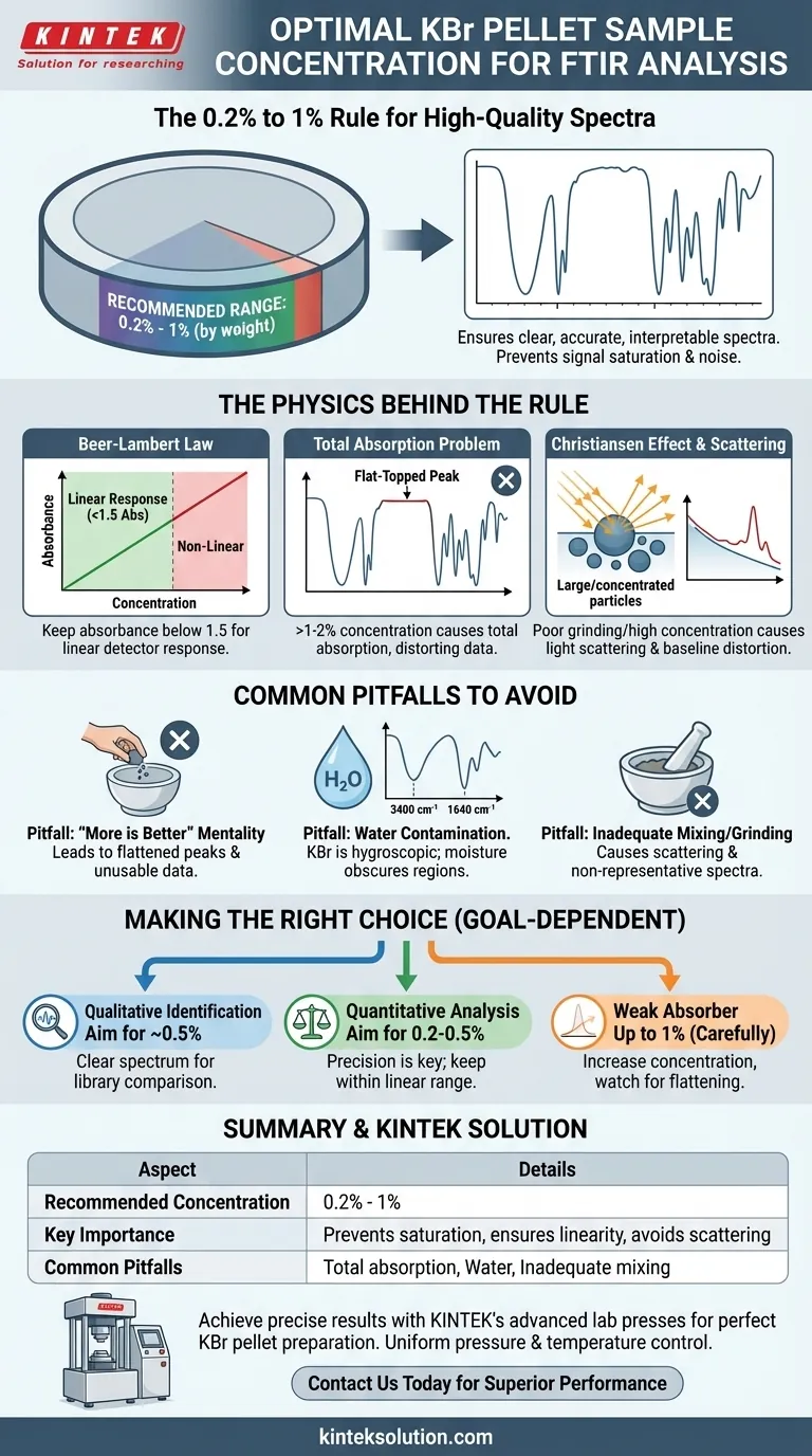What is the recommended sample concentration range for KBr pellets, and why is it important? Ensure Accurate FTIR Analysis Visual Guide