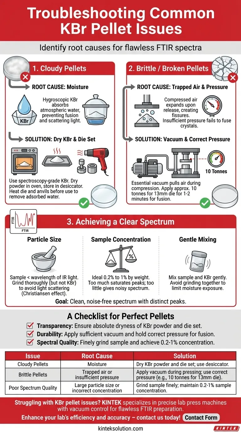 What are common troubleshooting tips for issues like cloudy or easily broken KBr pellets? Master Reliable FTIR Sample Prep Visual Guide