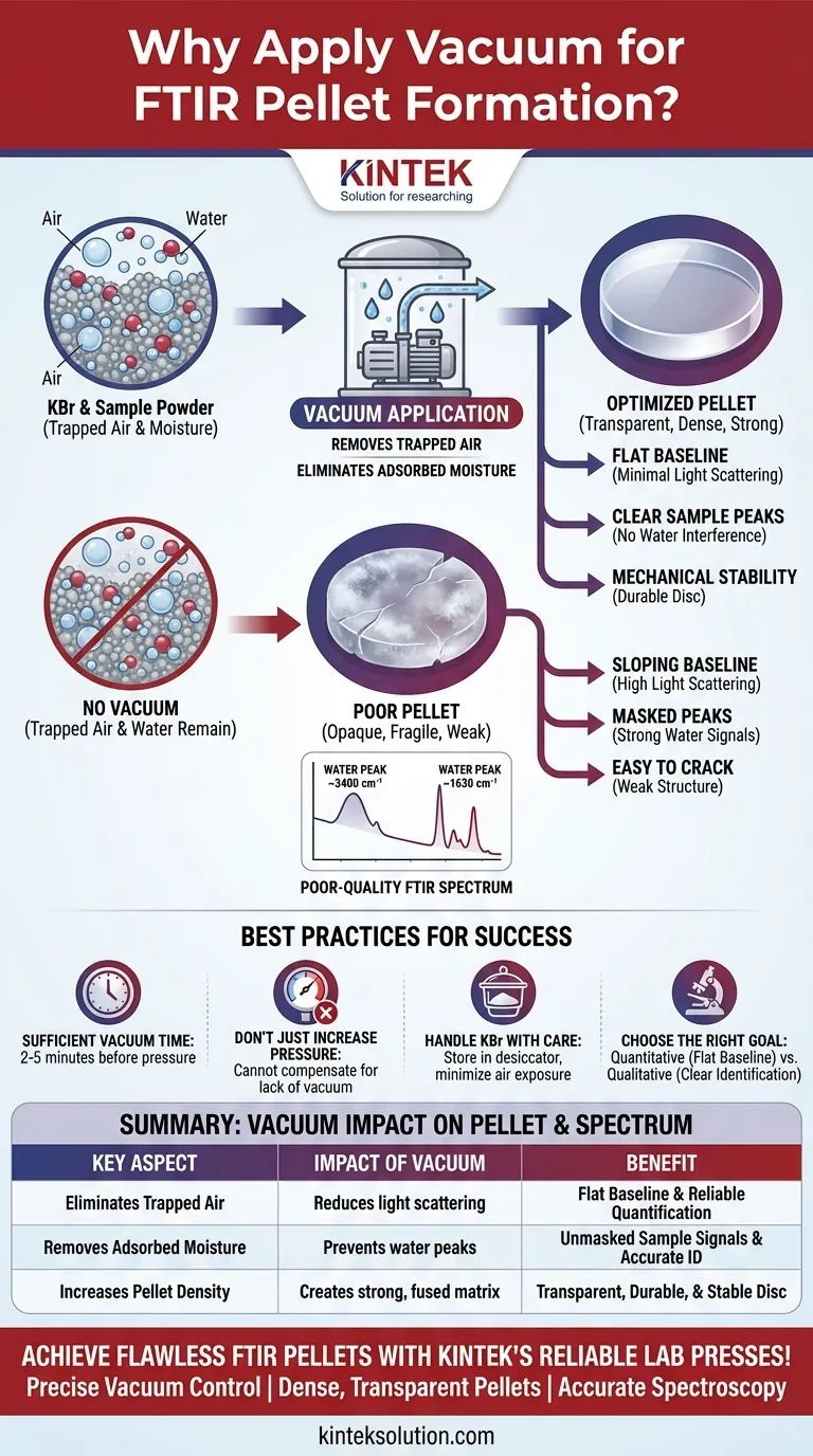 Pourquoi est-il important d'appliquer le vide lors du processus de formation des pastilles ? Assurer des résultats FTIR de haute qualité Guide Visuel