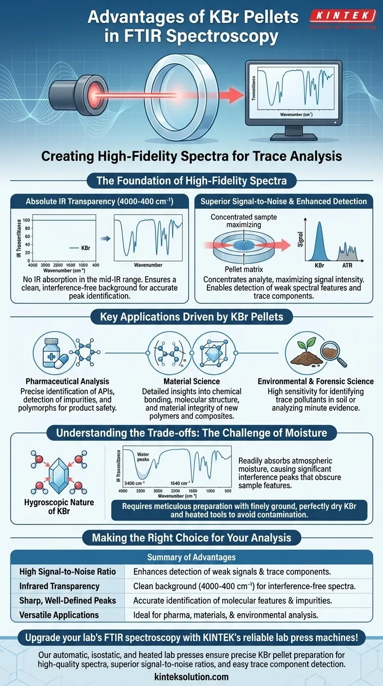 FTIR 분광법에서 KBr 펠릿을 사용하는 것의 장점은 무엇입니까? 날카로운 피크로 고감도 분석 달성 시각적 가이드