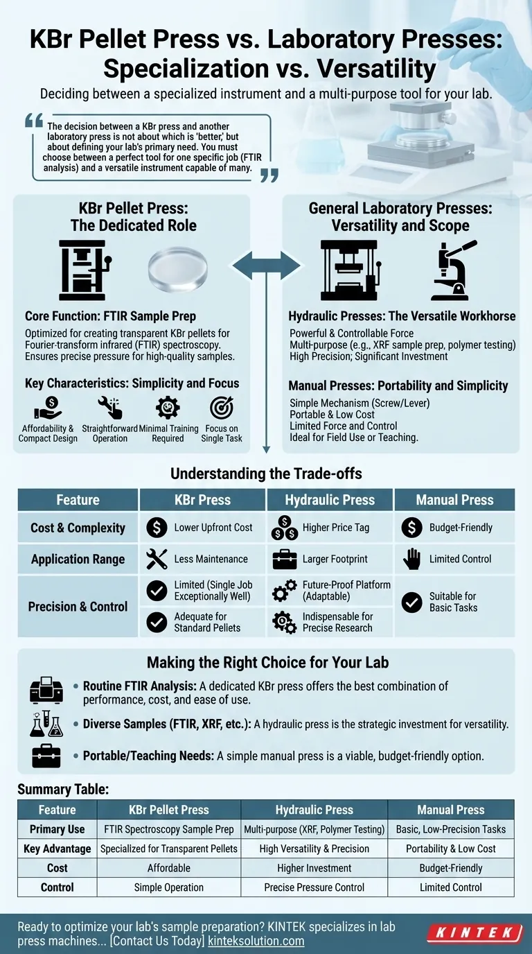 KBr 펠릿 프레스는 다른 실험실 프레스와 어떻게 비교될까요? 실험실의 필요에 맞는 올바른 프레스를 선택하세요 시각적 가이드