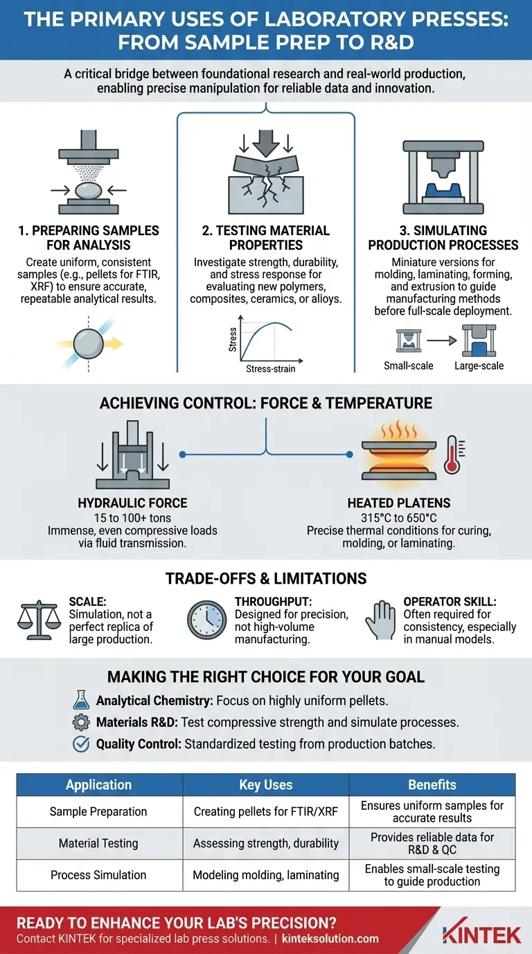 実験室用プレス機の主な用途は何ですか？正確なサンプル調製と材料試験に不可欠 ビジュアルガイド