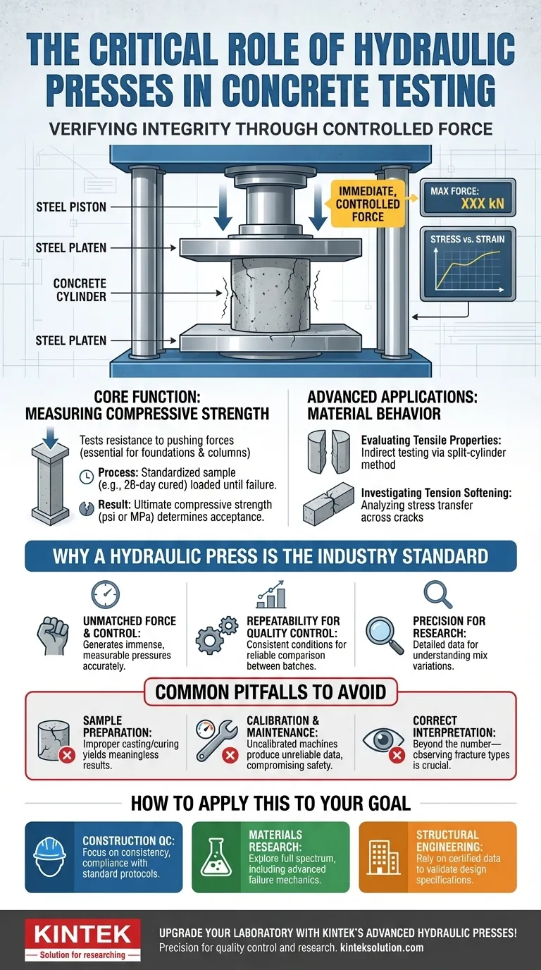 油圧プレスはコンクリート試験においてどのような役割を果たしますか？精密な試験で構造的完全性を確保 ビジュアルガイド