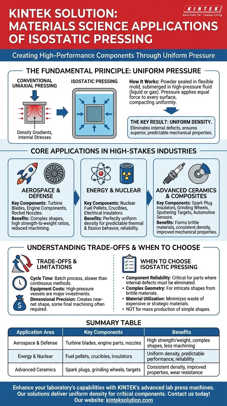 ما هي بعض تطبيقات علم المواد للضغط المتوازن (Isostatic Pressing)؟ تعزيز موثوقية الأجزاء وأدائها دليل مرئي