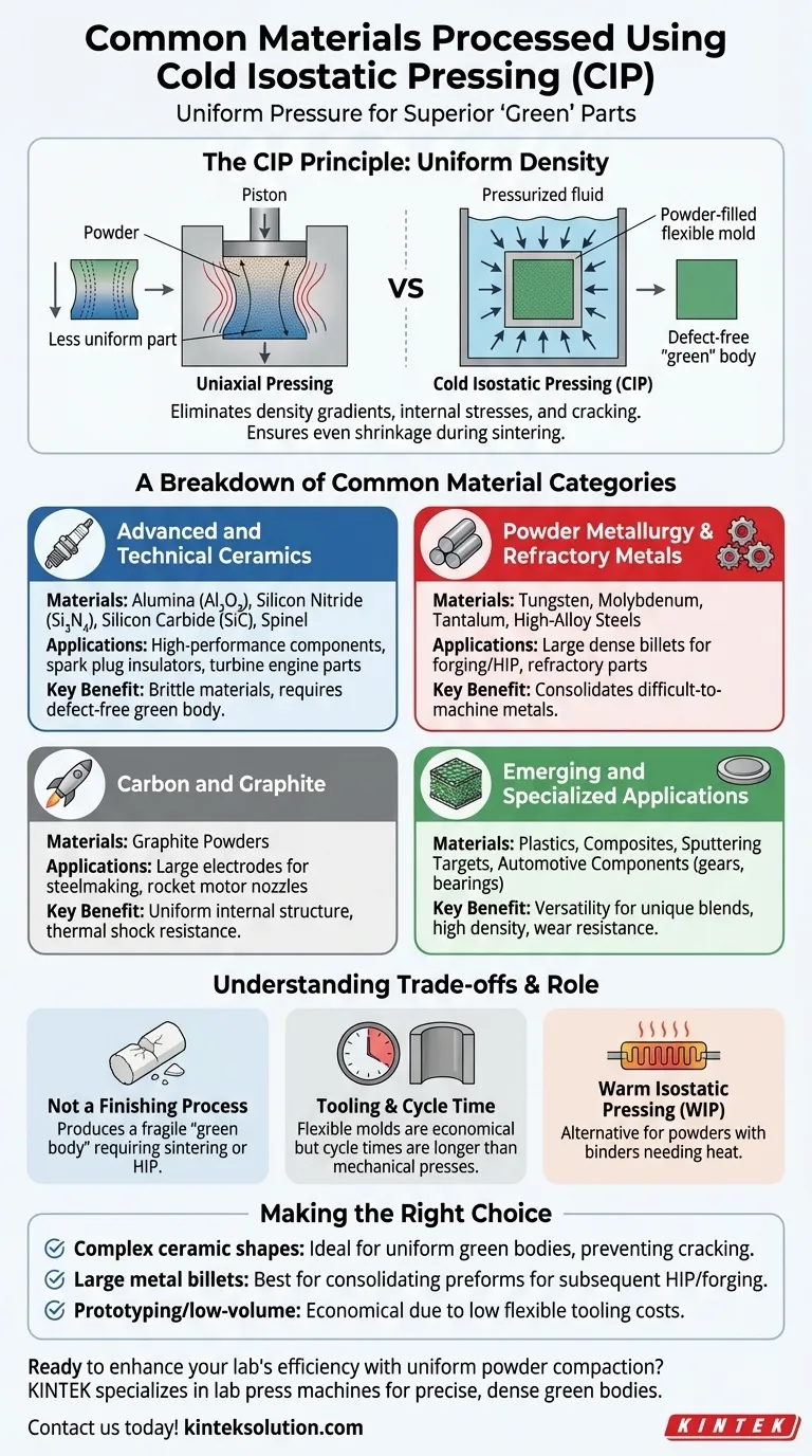 ما هي المواد التي تتم معالجتها عادة باستخدام الكبس المتوازن البارد؟ تحقيق ضغط مسحوق موحد لأجزاء فائقة الجودة دليل مرئي