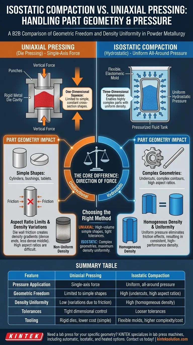 一軸プレスと比較して、静水圧成形は部品形状をどのように処理しますか？均一な密度で複雑な形状を可能にする ビジュアルガイド