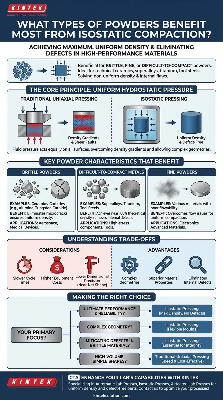 What types of powders benefit most from isostatic compaction? Boost Density and Eliminate Defects Visual Guide