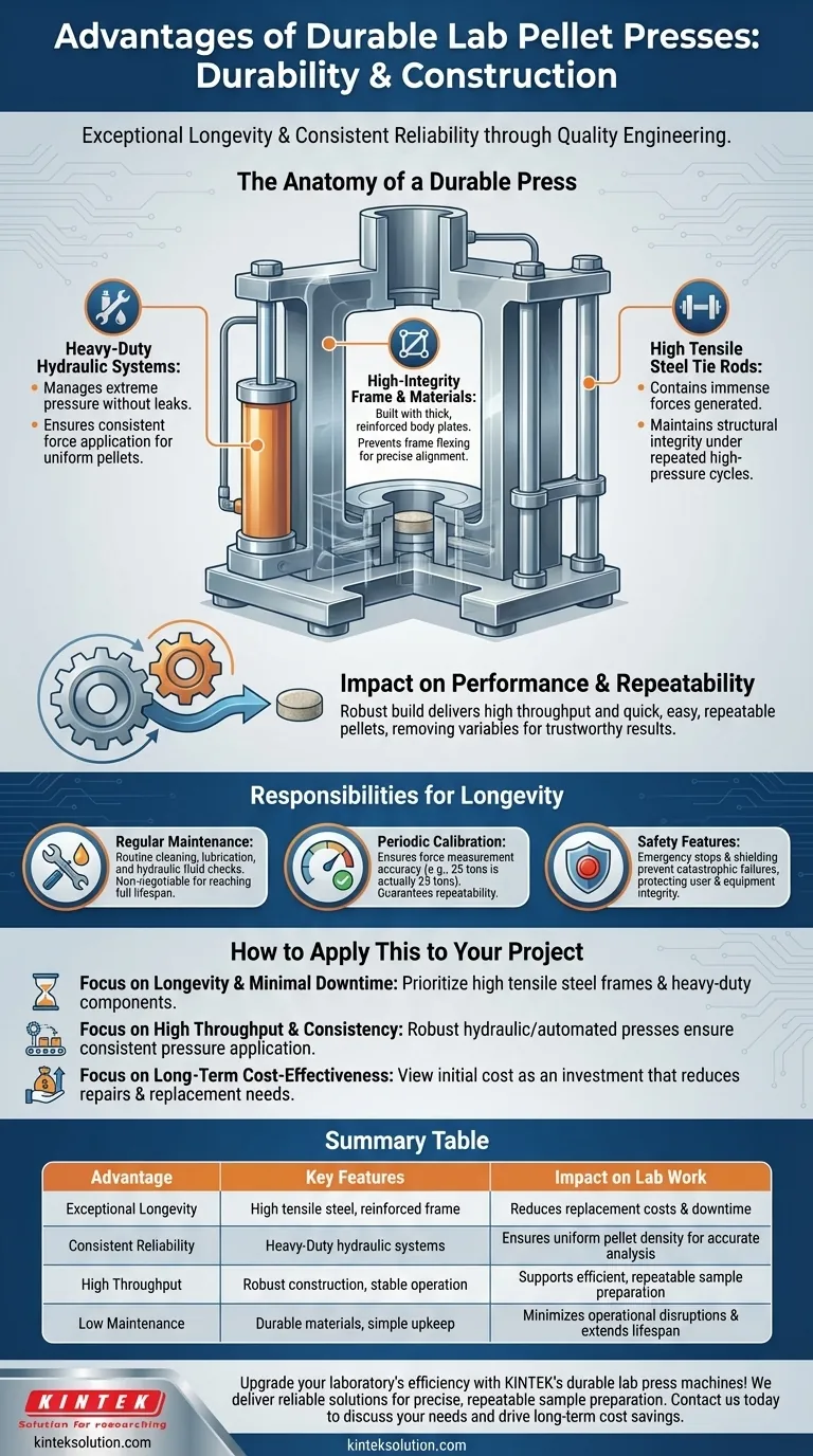What are the advantages of using lab pellet presses in terms of durability and construction? Ensure Long-Lasting, Reliable Sample Prep Visual Guide