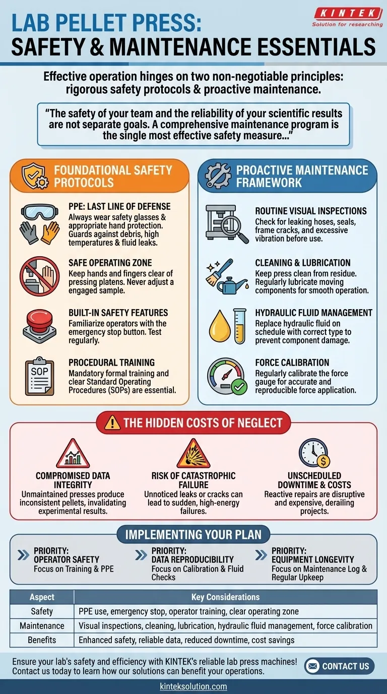 What safety and maintenance considerations are important for lab pellet presses? Ensure Operator Safety and Data Accuracy Visual Guide