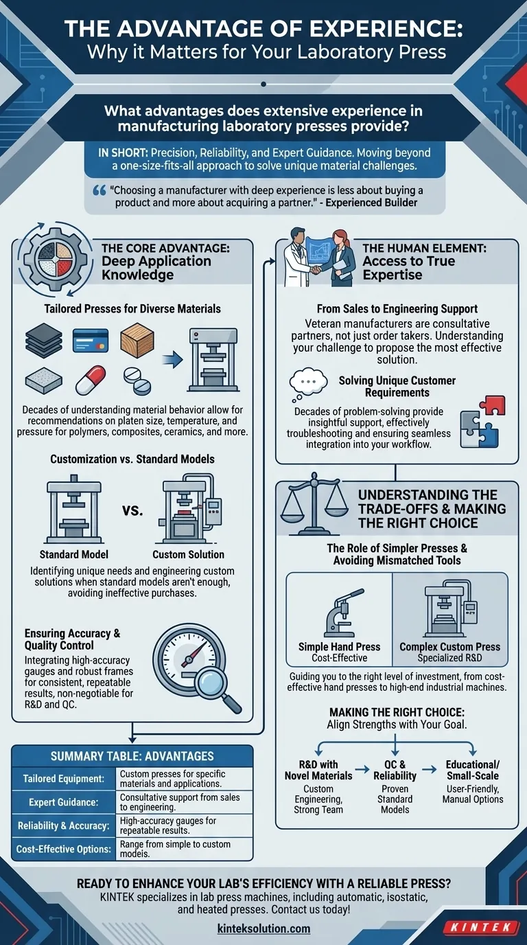 ما المزايا التي يوفرها الخبرة الواسعة في تصنيع مكابس المختبرات؟ اكتشف حلولاً مصممة خصيصًا لمختبرك دليل مرئي