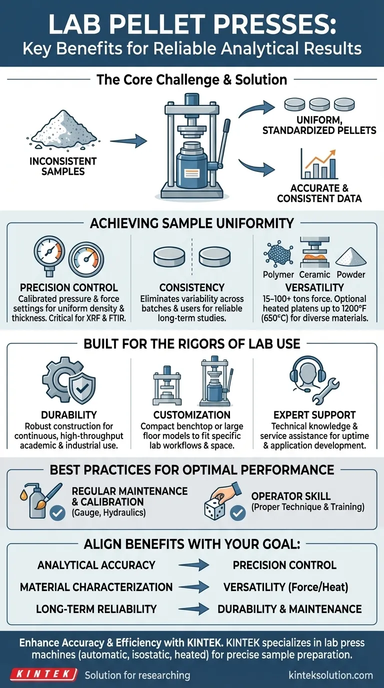 ラボ用ペレットプレスを使用する主な利点は何ですか？信頼性の高い分析のための、正確で均一なサンプルを実現する ビジュアルガイド