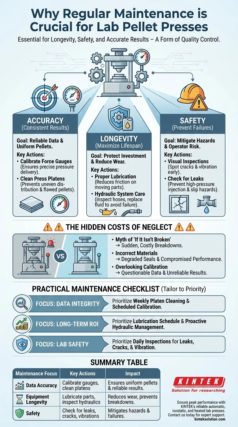 Why is regular maintenance important for lab pellet presses? Ensure Accuracy, Longevity, and Safety Visual Guide