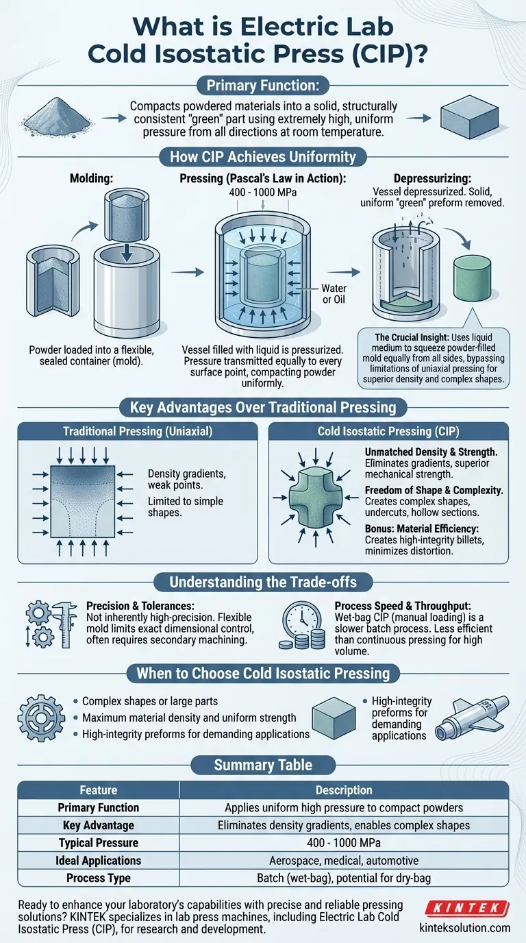 Что такое электрический лабораторный холодный изостатический пресс (КИП) и его основная функция? Достижение однородных деталей высокой плотности Визуальное руководство