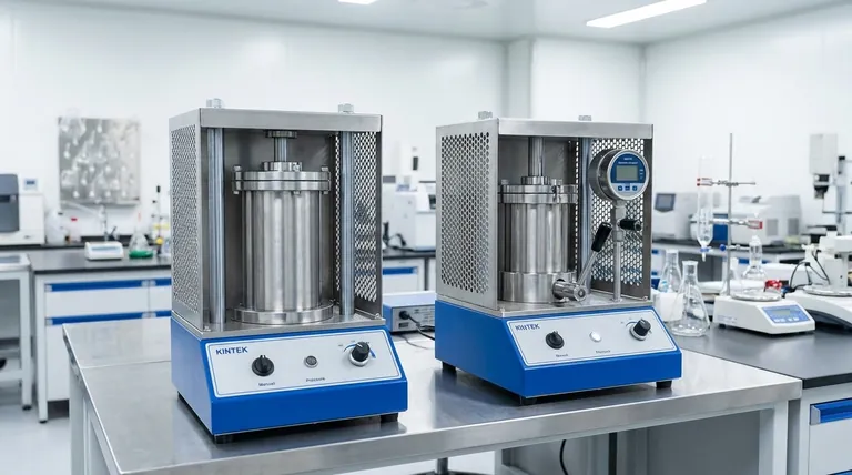 전기식 실험실 정수압 성형기(CIP)의 크기와 압력 옵션은 무엇입니까? 귀하의 실험실에 완벽하게 맞는 제품을 찾아보세요.