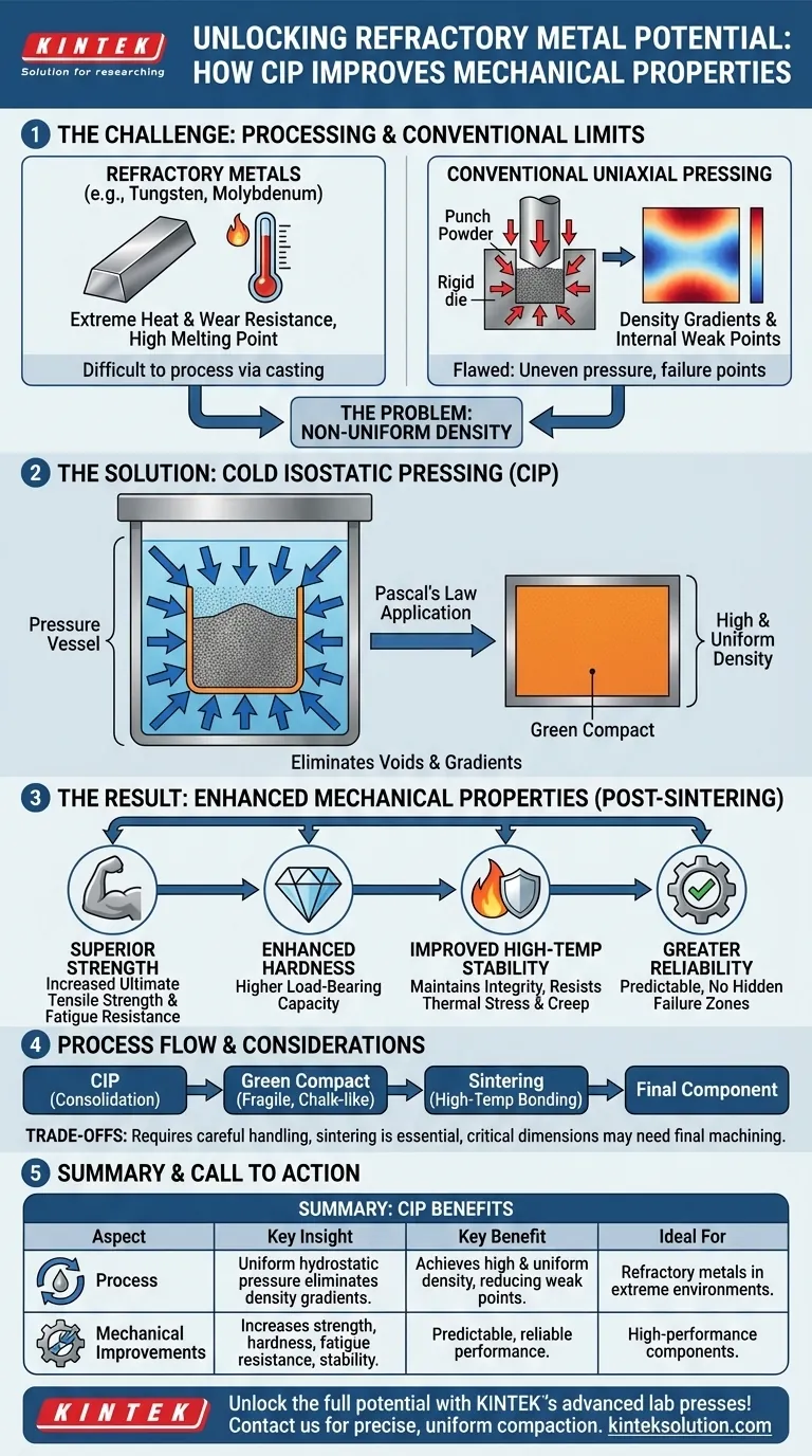 How does CIP improve the mechanical properties of refractory metals? Boost Strength and Durability for High-Temp Applications Visual Guide