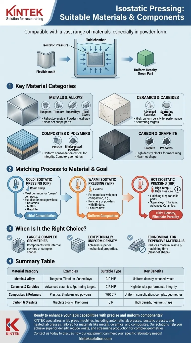 What types of materials and components are suitable for isostatic pressing? Unlock Versatile Powder Processing Solutions Visual Guide