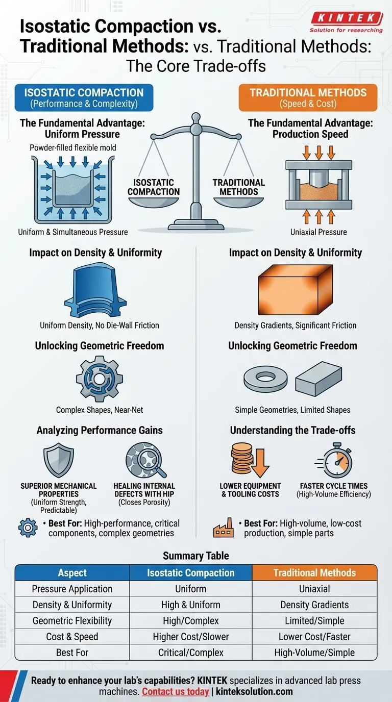 Quais são as compensações de usar a compactação isostática em comparação com os métodos tradicionais? Otimize o Desempenho e os Custos dos Seus Componentes Guia Visual